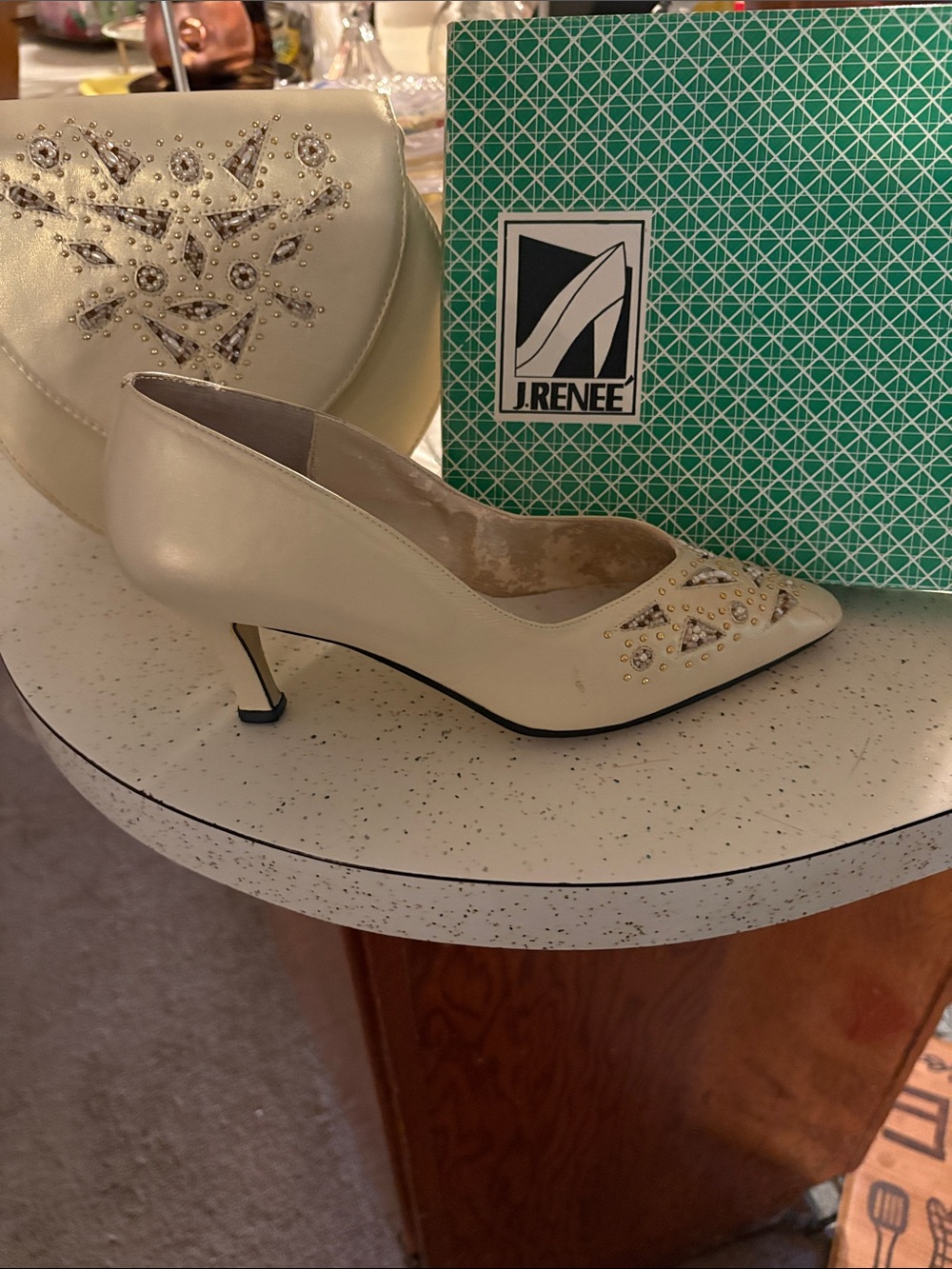 J.Renee Cream Rhinestone-Embellished Pointed-Toe Pumps